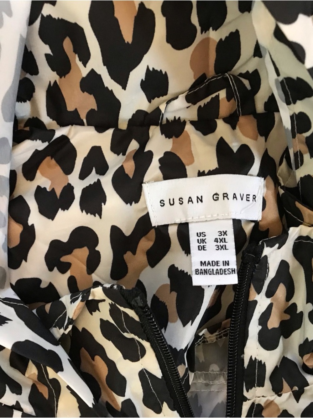 Susan Graver Leopard Print Hooded Zip up Jacket - Black & Cream - Picture 3 of 4